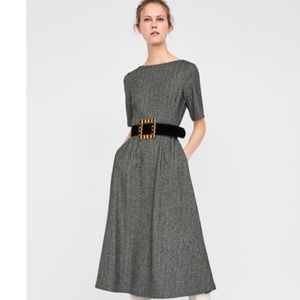 NWT Zara Woman Gray Herringbone dress with pockets